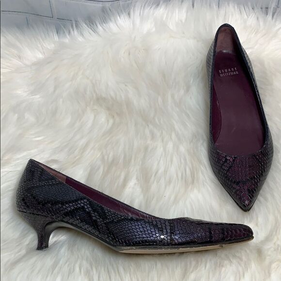 Stuart Weitzman Snakeskin Leather Kitten Heel Sz 7 - Picture 1 of 6